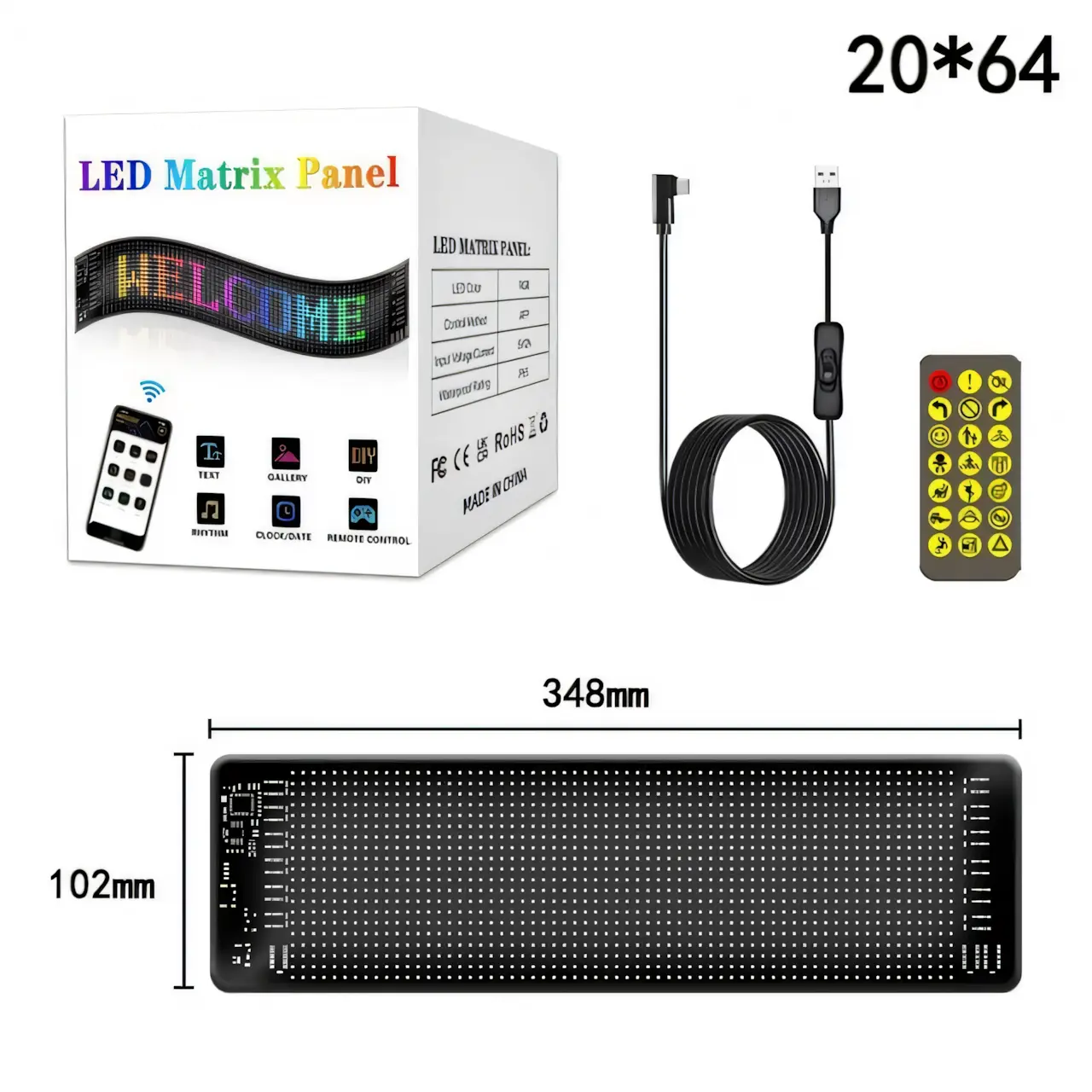 نمایشگر پنل LED ماتریکس منعطف برای خوردو - ابعاد سایز متوسط پهن 348*102 میلی‌متر یدکی دات کام
